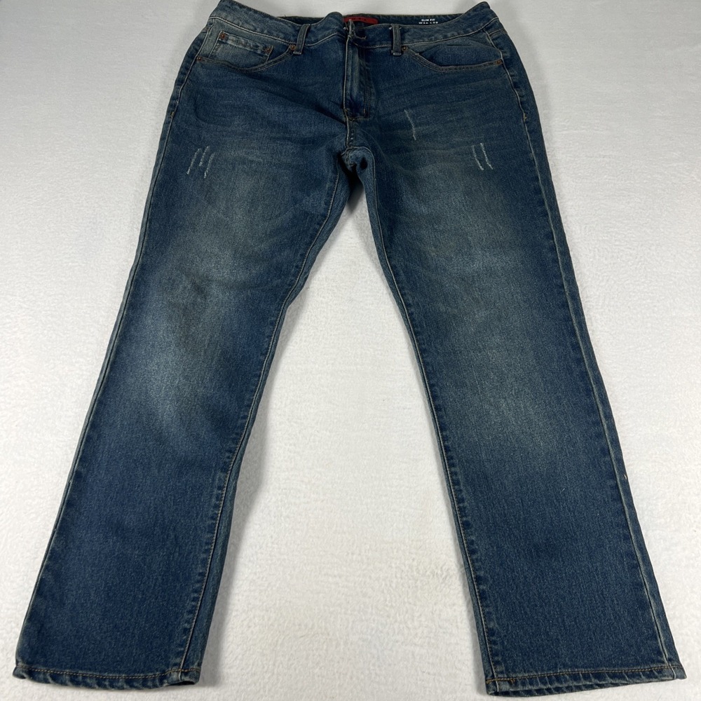 M.B.X Men's Slim Straight Jeans 36x30 Blue Stretch Denim Medium Wash EUC
